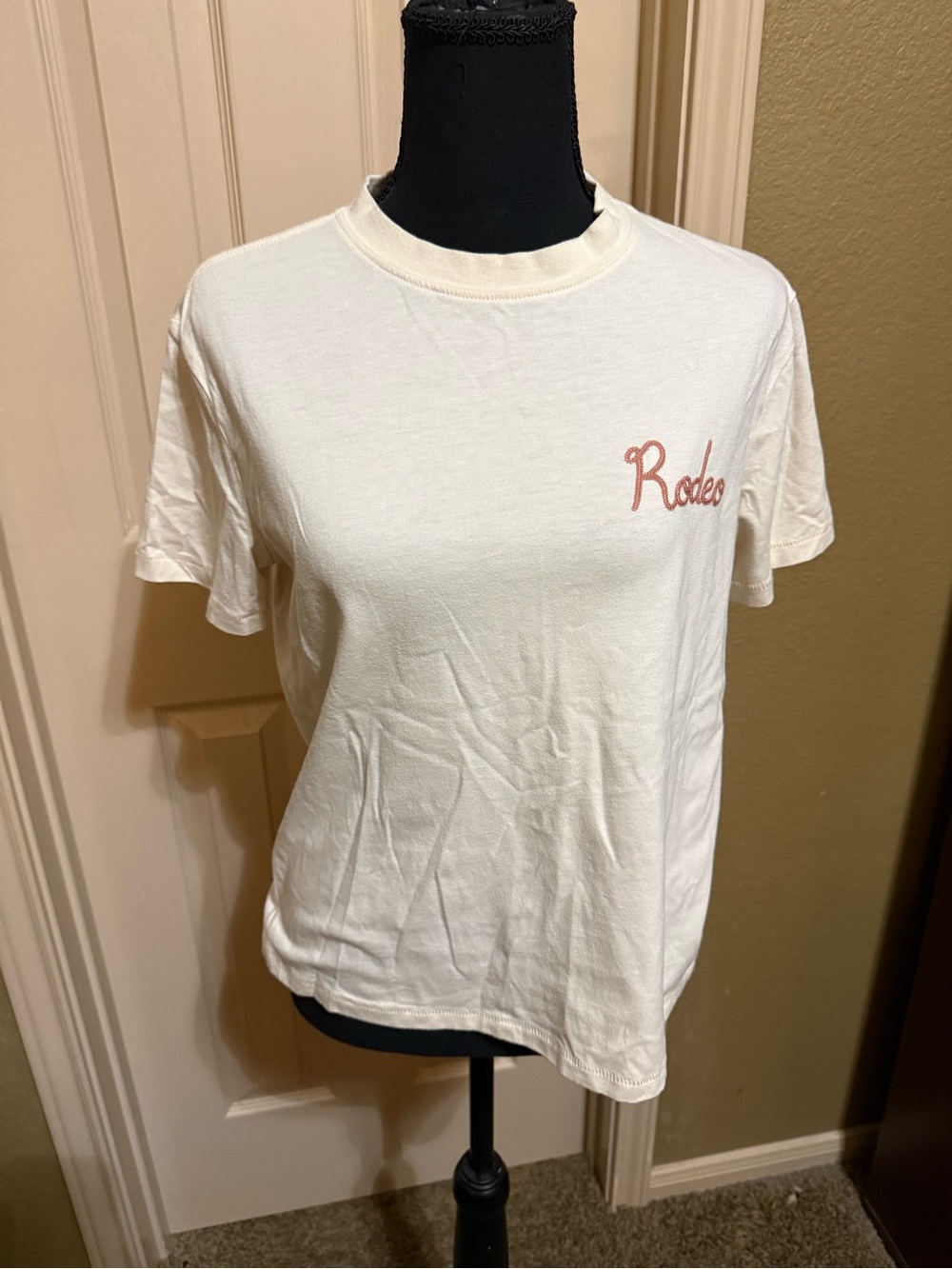 Wildfox Cream Short-Sleeve 'Rodeo' Graphic Tee with Pink Script